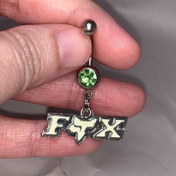 White and Green Fox Dangle Belly Ring - Picture 1 of 9